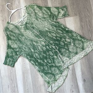 Sundance Fia Sweater embroidered tapestry knit womens Green (large) boho coastal